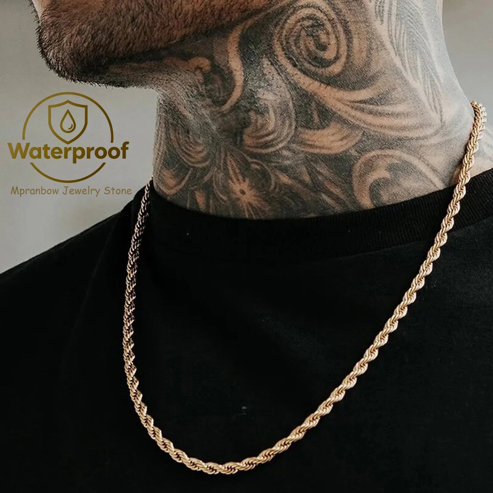 Ropes Long Necklace for Men Women,Stainless Steel Minimalist Twist Rope Chain Necklace,Punk Gold Silver Black Color 2 TO 5mm